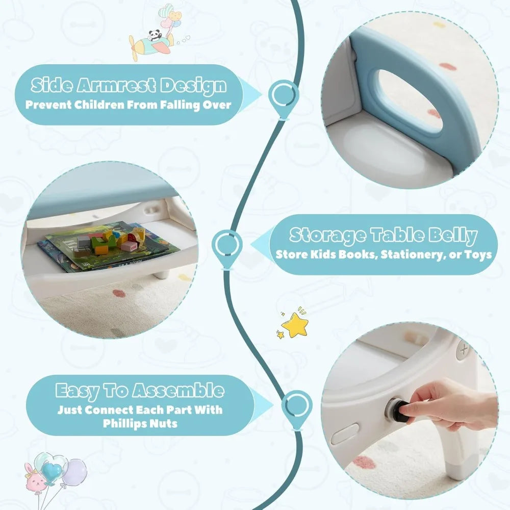 Customizable-Kids Table And 2 Chairs Set, Large Built-in Storage, Montessori Toddlers Table And Chairs Set, Kids Activity Table