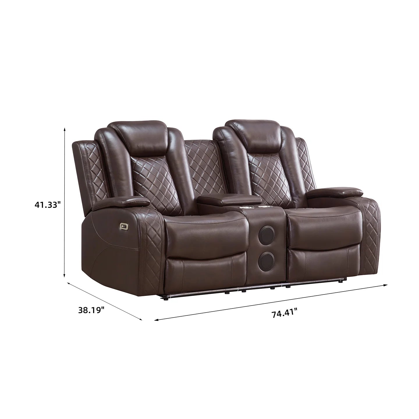 Power Reclining Sofa Couch with Wireless Charger/ 3 Seater Recliner/Reading Light Leather/ Bluetooth Speaker/ Theater Seating LED