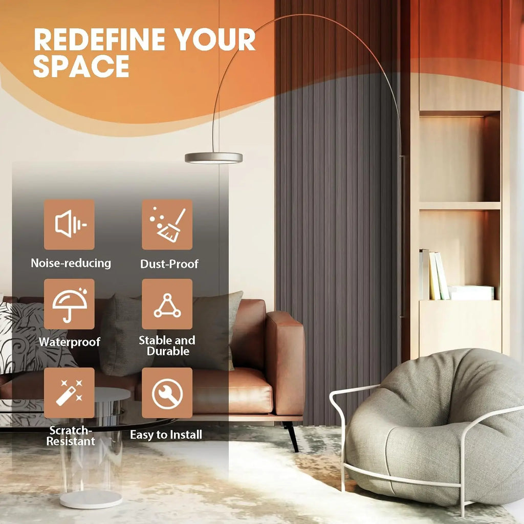 NEW WPC Acoustic Slat Wall Paneling, 8-Pack 96 x 6 Inches 3D Wall Panels ,Living Room,TV Background,Study Room