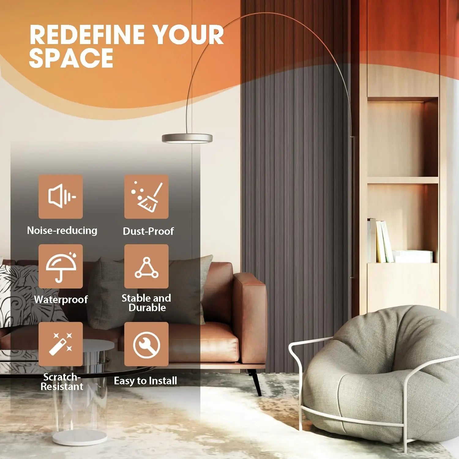 NEW WPC Acoustic Slat Wall Paneling, 8-Pack 96 x 6 Inches 3D Wall Panels ,Living Room,TV Background,Study Room