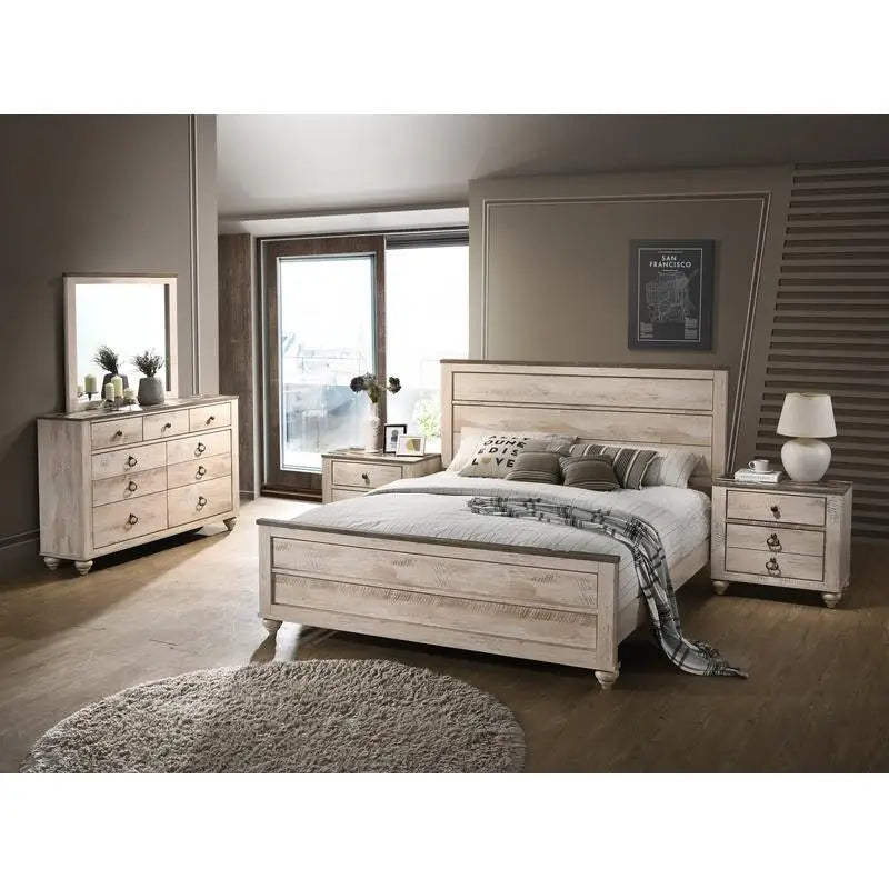 Contemporary White Wash Finish 5-Piece King Bedroom Set