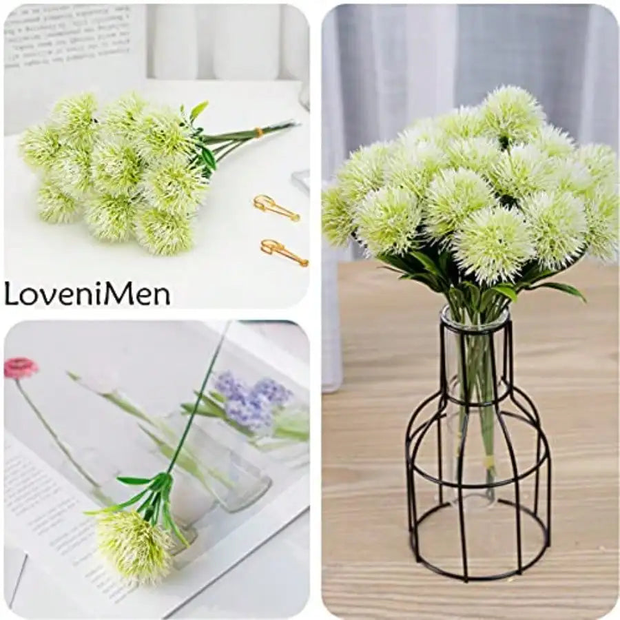 8434-Fake Dandelion Flowers/ White 10 Pcs, Artificial Plants Plastic Shrubs/ Bushes Decor Faux Stems Outdoor/ Indoor Home Garden Party Wedding DIY Planting Filler Decoration