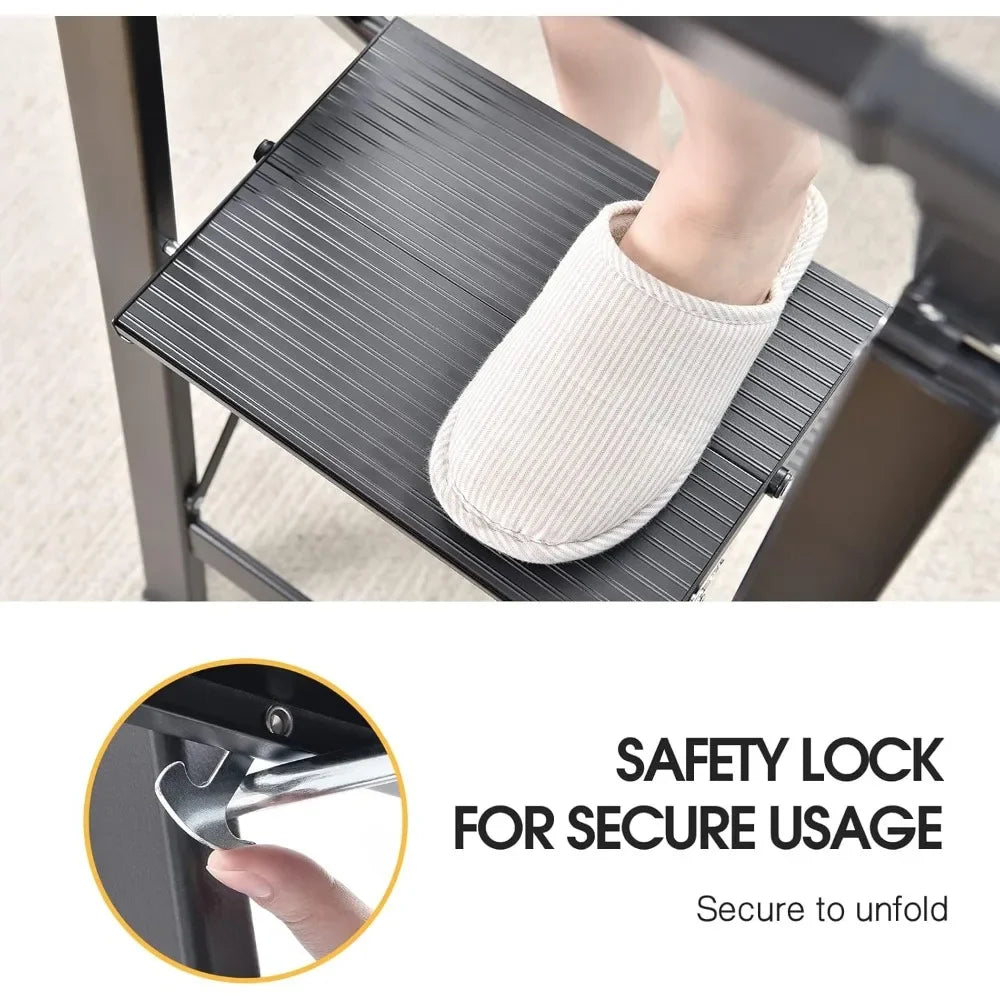 Customizable-Aluminum 3 Step Ladder, Lightweight Step Stool With Non-Slip Pedals, Handrail, 330 LBS Foldable Step Ladder