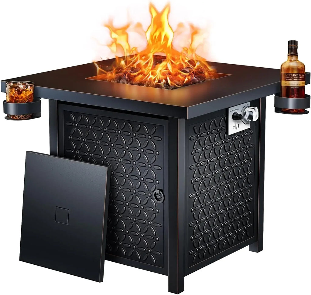 Customizable- Fire Pits 32" Outdoor  Fire Pit, 50,000 BTU Steel Fire Table With Lid And Lava Rock, Add Warmth