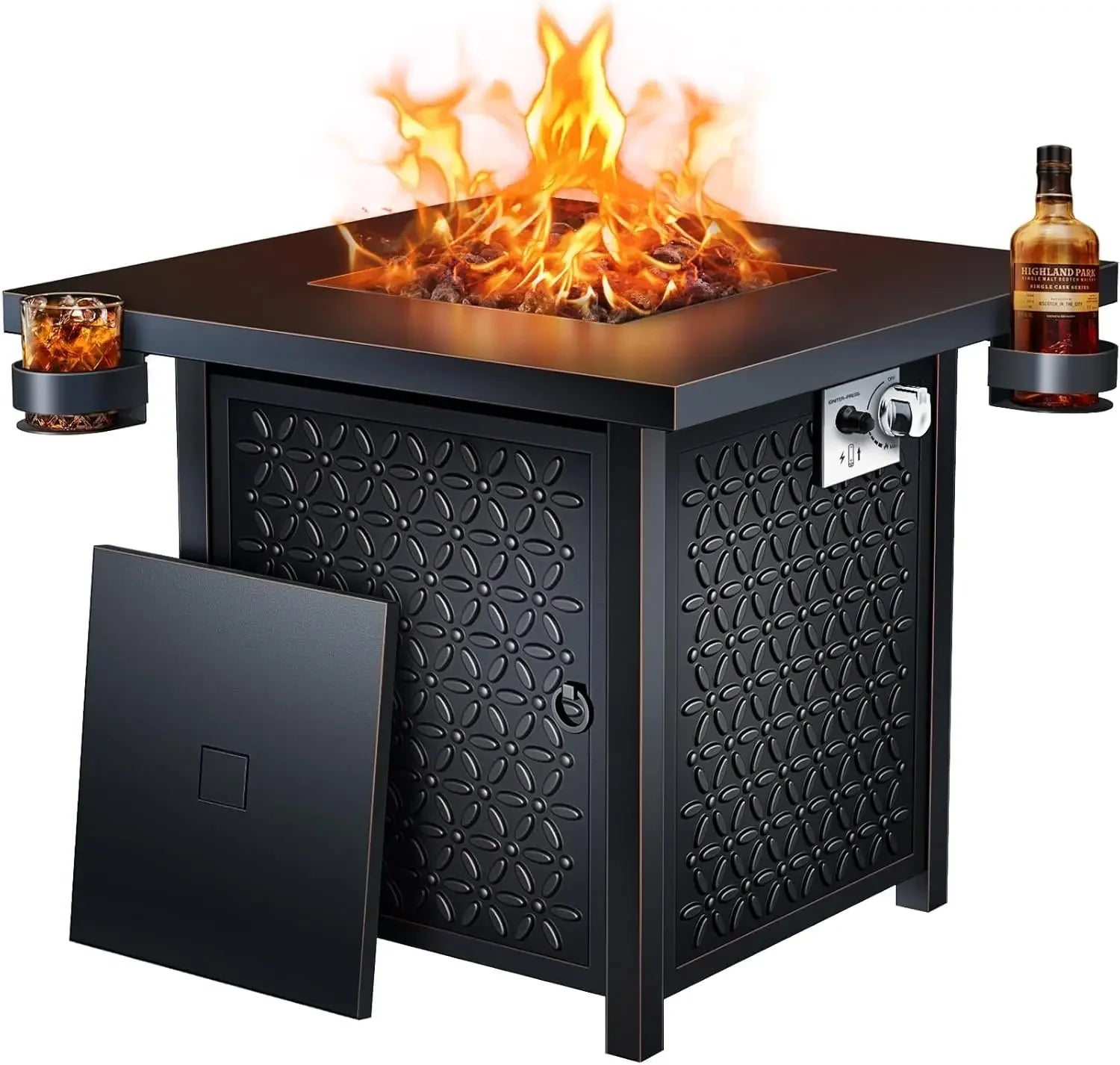 Customizable- Fire Pits 32" Outdoor  Fire Pit, 50,000 BTU Steel Fire Table With Lid And Lava Rock, Add Warmth