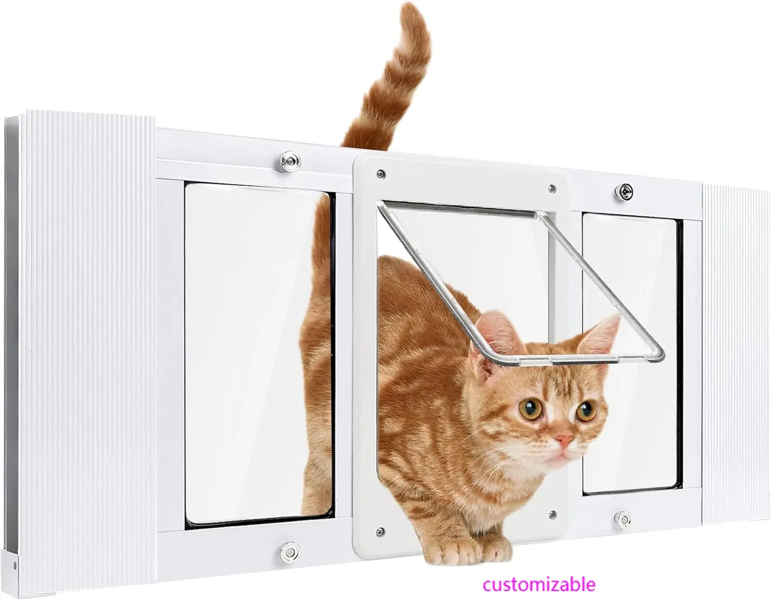 Pet Door for Window, Suitable for Window Widths of 24"-28", Quick-Fit Cat Door Window Insert, 4 Locking Mechanisms