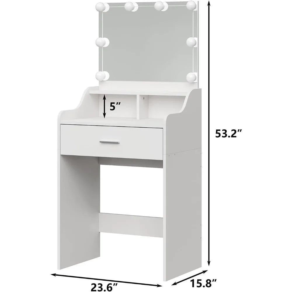 Illuminated Makeup Vanity Table with 23.6" Mirror, Storage, 3 Adjustable Light Modes