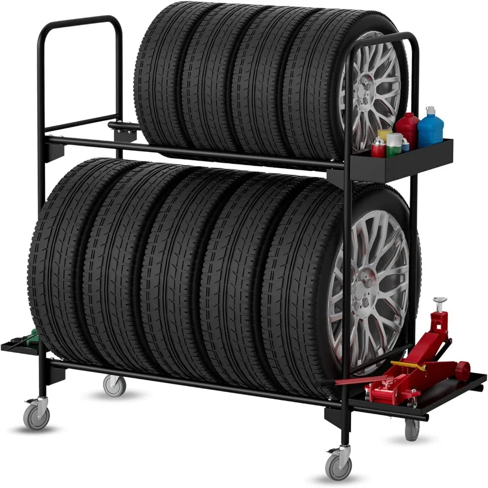 Garage Tire Storage Rack with Heavy-Duty Wheels and 5 Casters