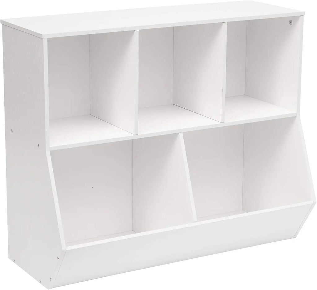 Kids Bookshelf Toy Storage Organizer, 5-Cubby Bookcase with Footboard, White Children's Furniture
