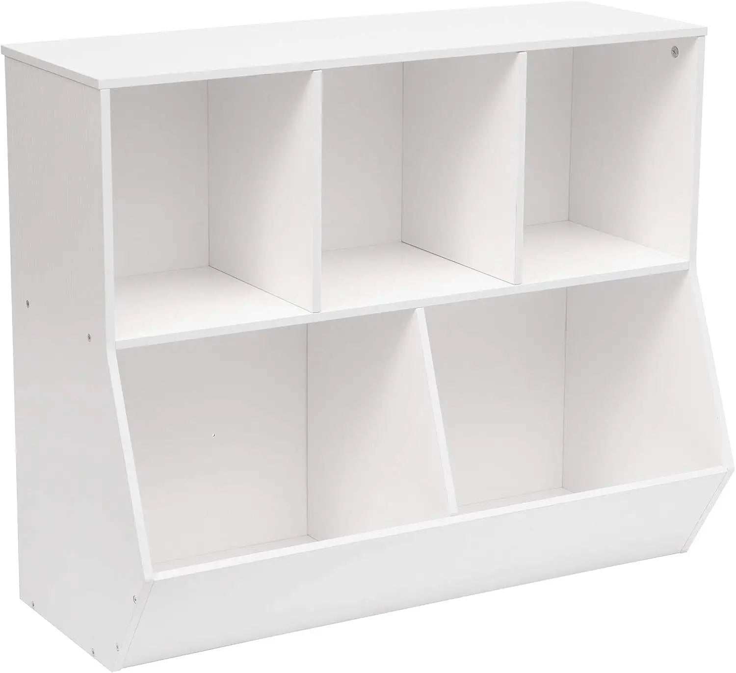 Kids Bookshelf Toy Storage Organizer, 5-Cubby Bookcase with Footboard, White Children's Furniture
