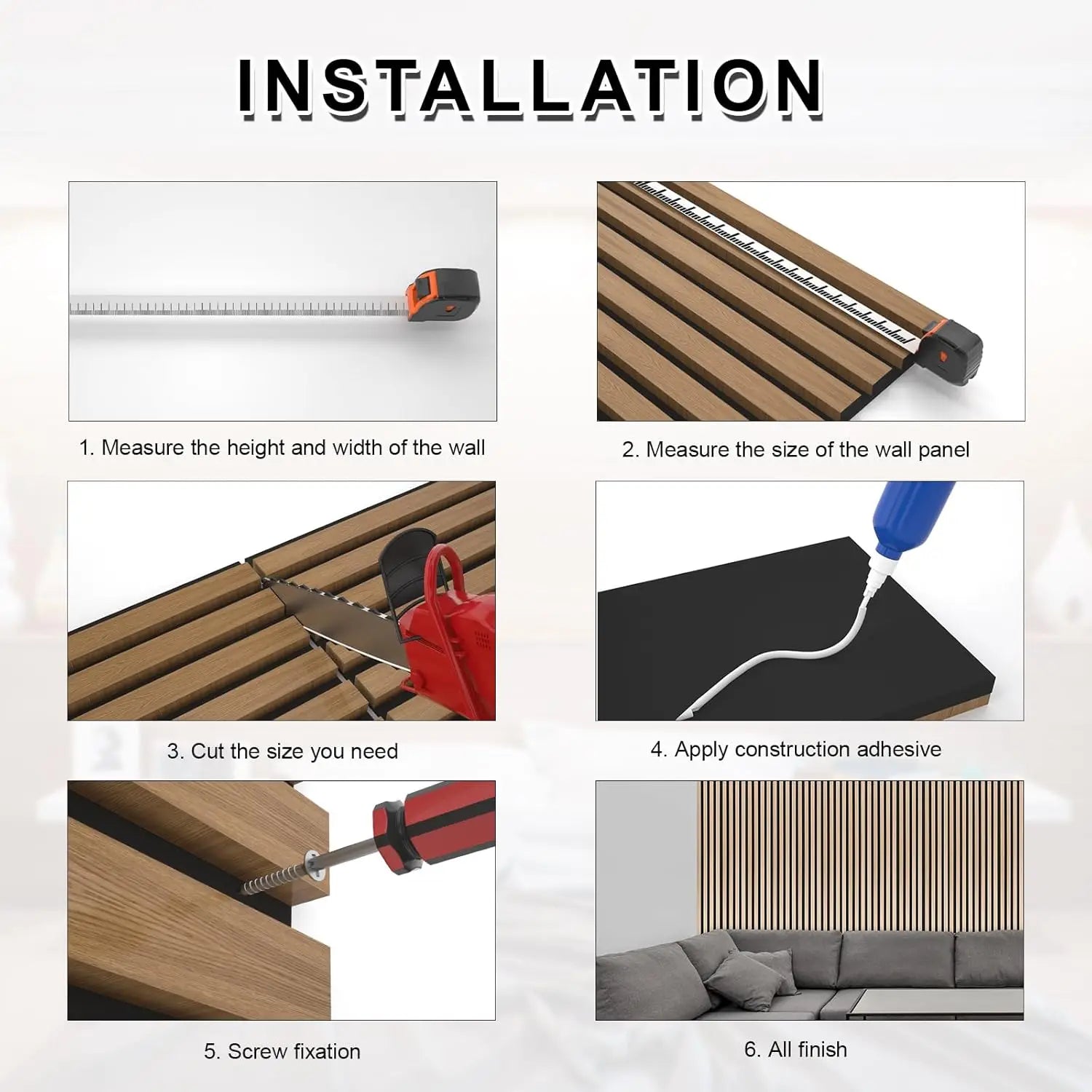 Wood Panels for Wall, 4-Piece 96" x 12.6" Soundproof Wood Slat Wall Panel for Interior Wall Decor Noise Cancelling