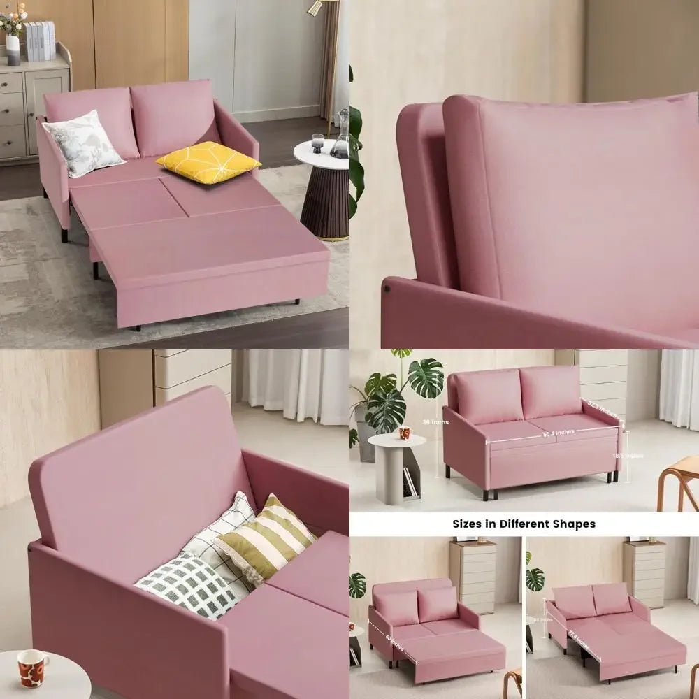 3-in-1 convertible sleeper sofa, loveseat sofa couch with pullout bed and storage for living room, bedroom, balcony, rv, flanne