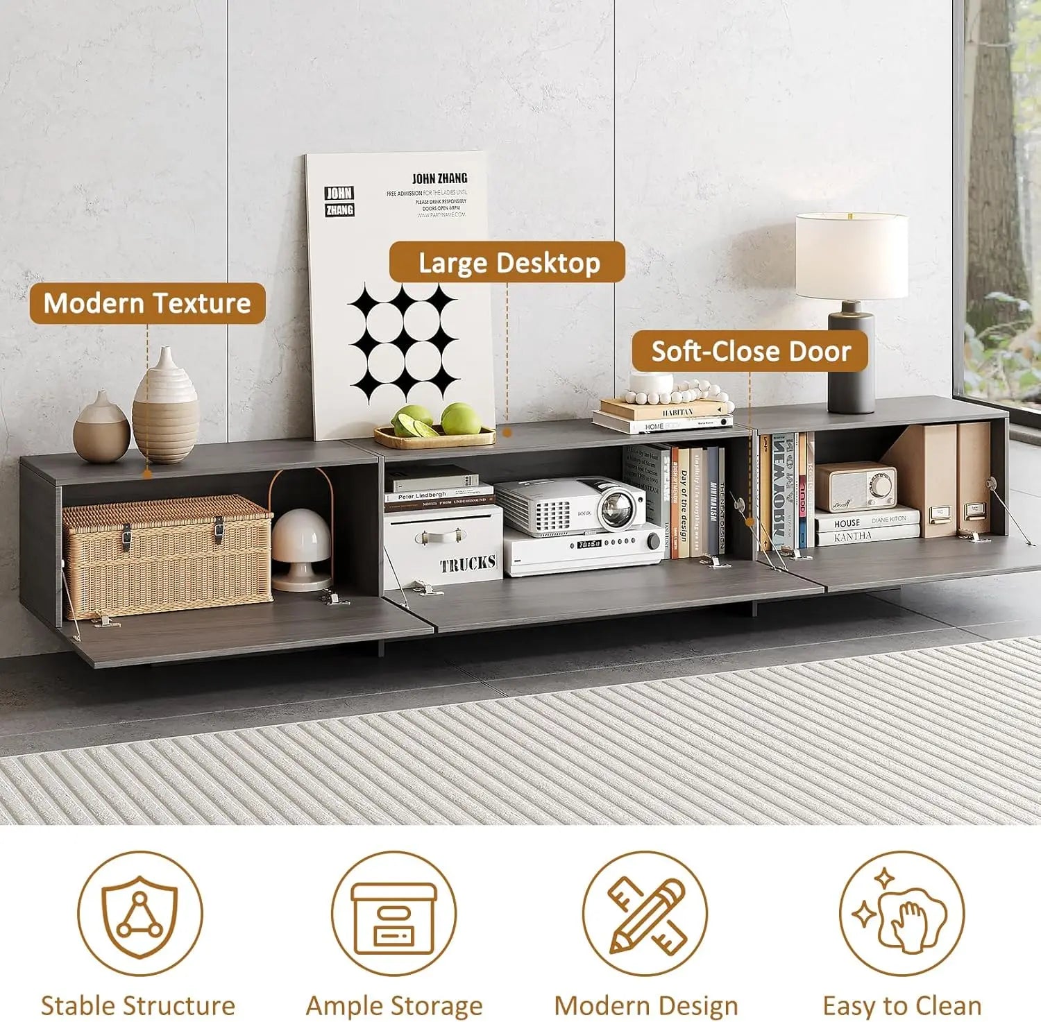 76.4'' Modern Console TV Stand, Large Storage/Media Cabinet