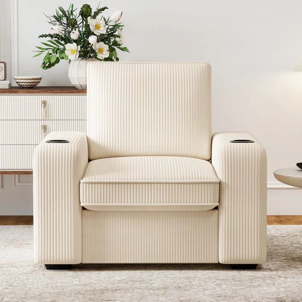 36" Wide Plush Accent Chair, with USB Charger & Cup Holder, Oversized Comfy Chair /Tufted Corduroy Fabric