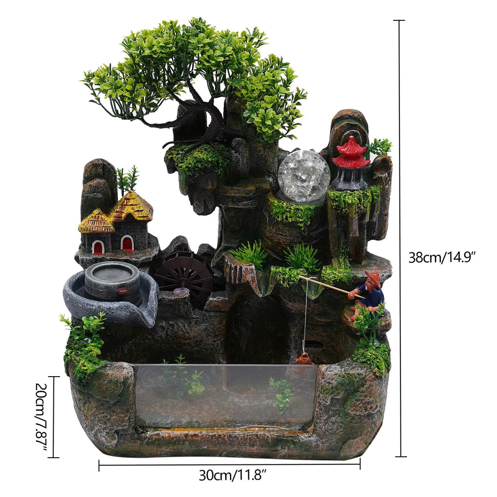 Lucky Feng Shui Money Tree Water Fountain, Circulating Fish Tank Waterfall with Resin Rockery, for Wealth Success & Home Decor Gift