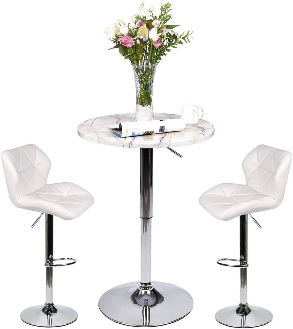 Bar Table and Chair Set of 3/ Adjustable Round Pub Desk with 2 Swivel Counter Height Barstools