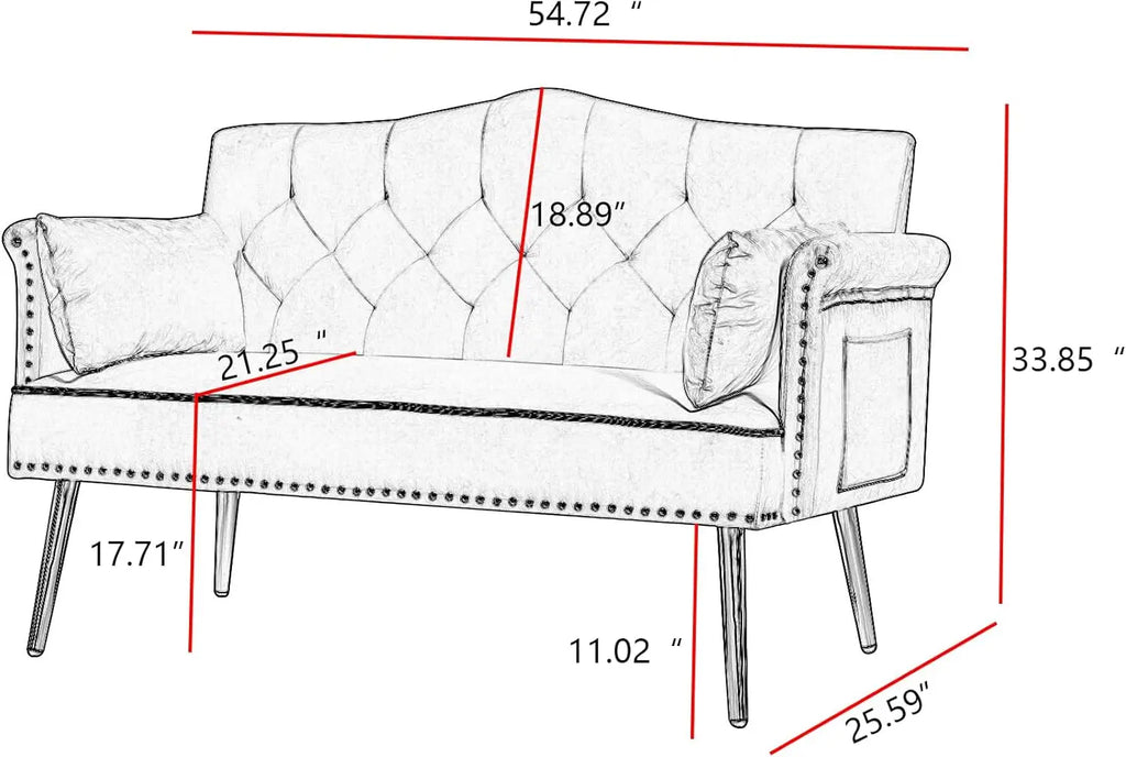 55-Inch Modern Velvet Loveseat Sofa with Gold Metal Legs & Side Pockets, Tufted Backrest, Perfect for Living Room, Bedroom