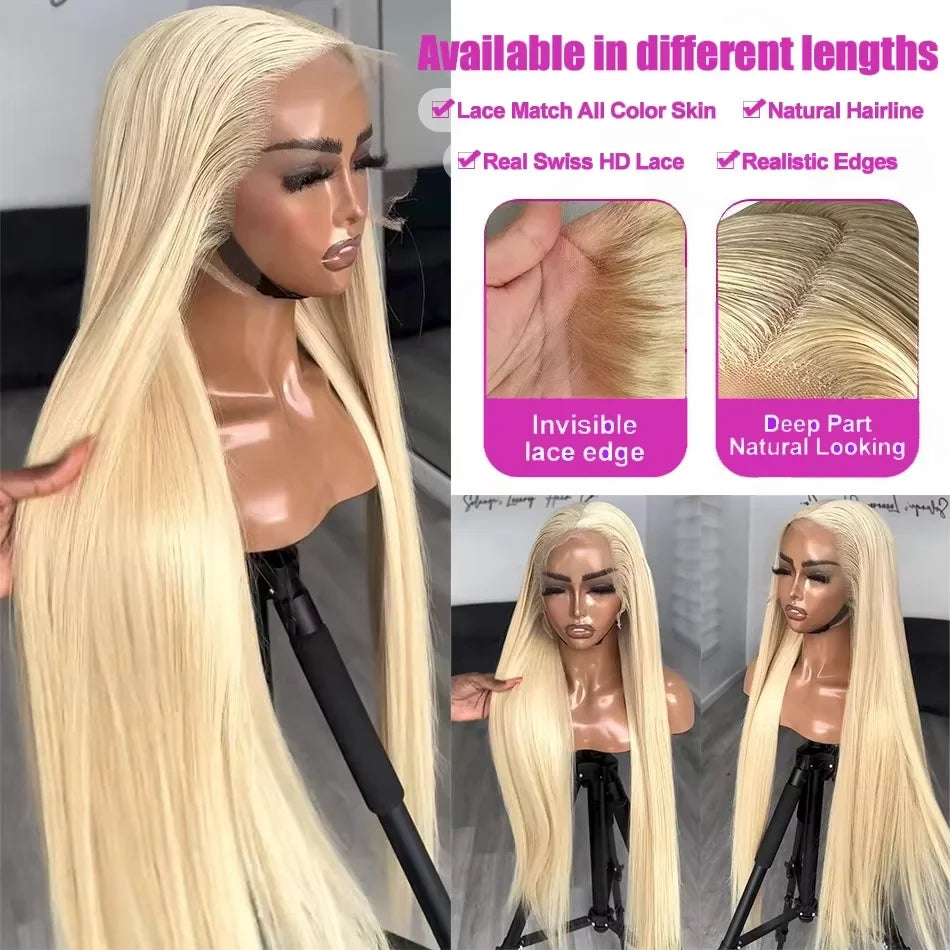 250% Density Human Hair Wig 613 Honey Blonde Colored Lace Front Wigs Straight Human Hair 13x6 HD Lace Frontal Wig