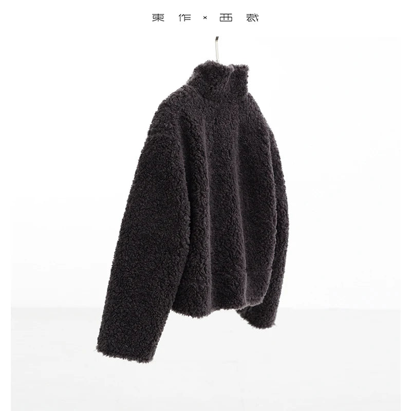 Teddy Style 100% Wool Coat ~ Women's Short Lazy-Style Jacket, Loose Top, Autumn and Winter , Faux Fur