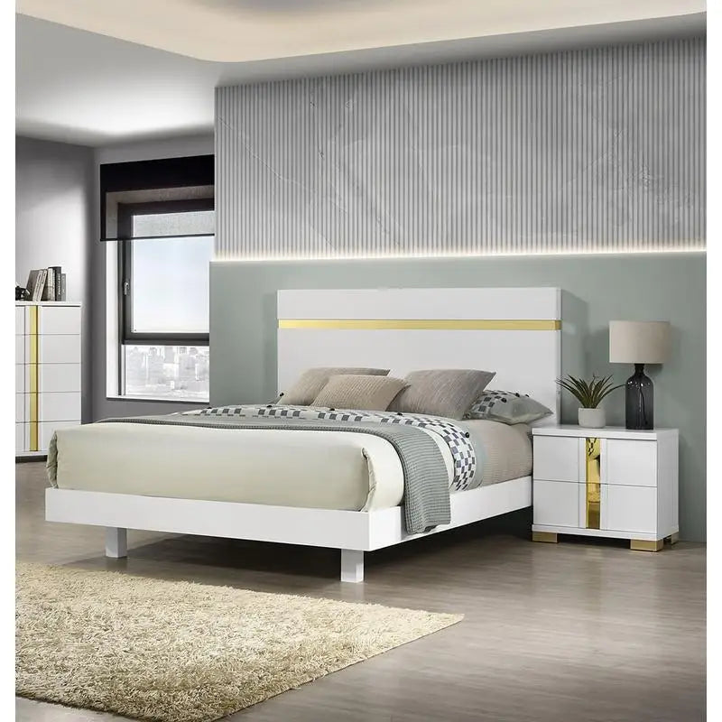 Modern 3-Piece Bedroom Set, Full Size Bed with LED, 2 Nightstands, Mattress Ready Furniture, Acrylic Trim Design