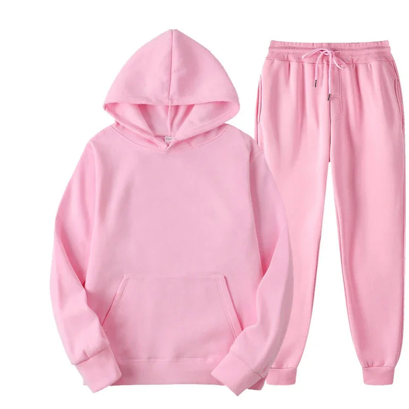 Men/ Women Tracksuit Hoodies/ Casual Solid Color /Thick Pullover and Long Pant 2-piece Set Men/Women Fleece Jogger Sports Suit