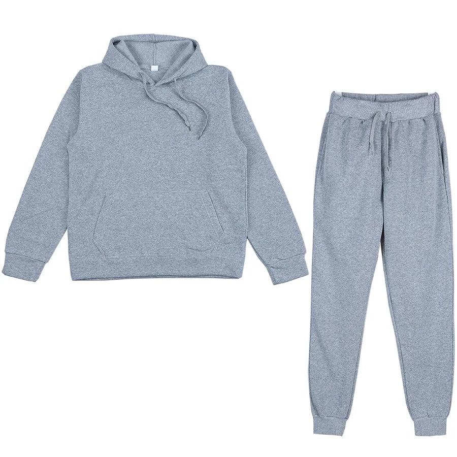 Two Piece Set Casual Fleece Tracksuit Women Winter/ Women's Set/ Oversized Hooded Long Sleeve Hoodie/ Sport Pants