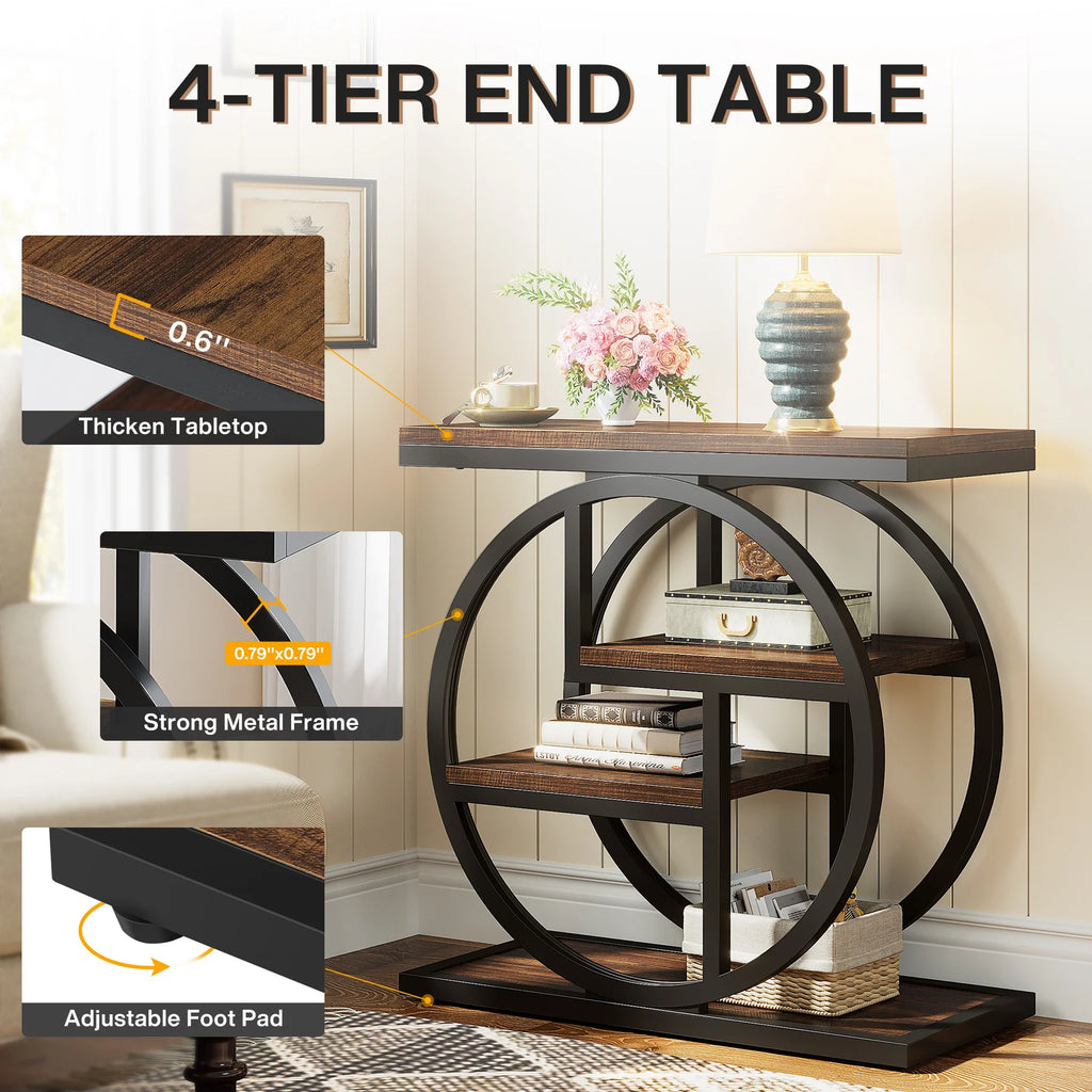 End Table for Living Room and Bedroom, 4-Tier Narrow Side Table with Storage Shelves