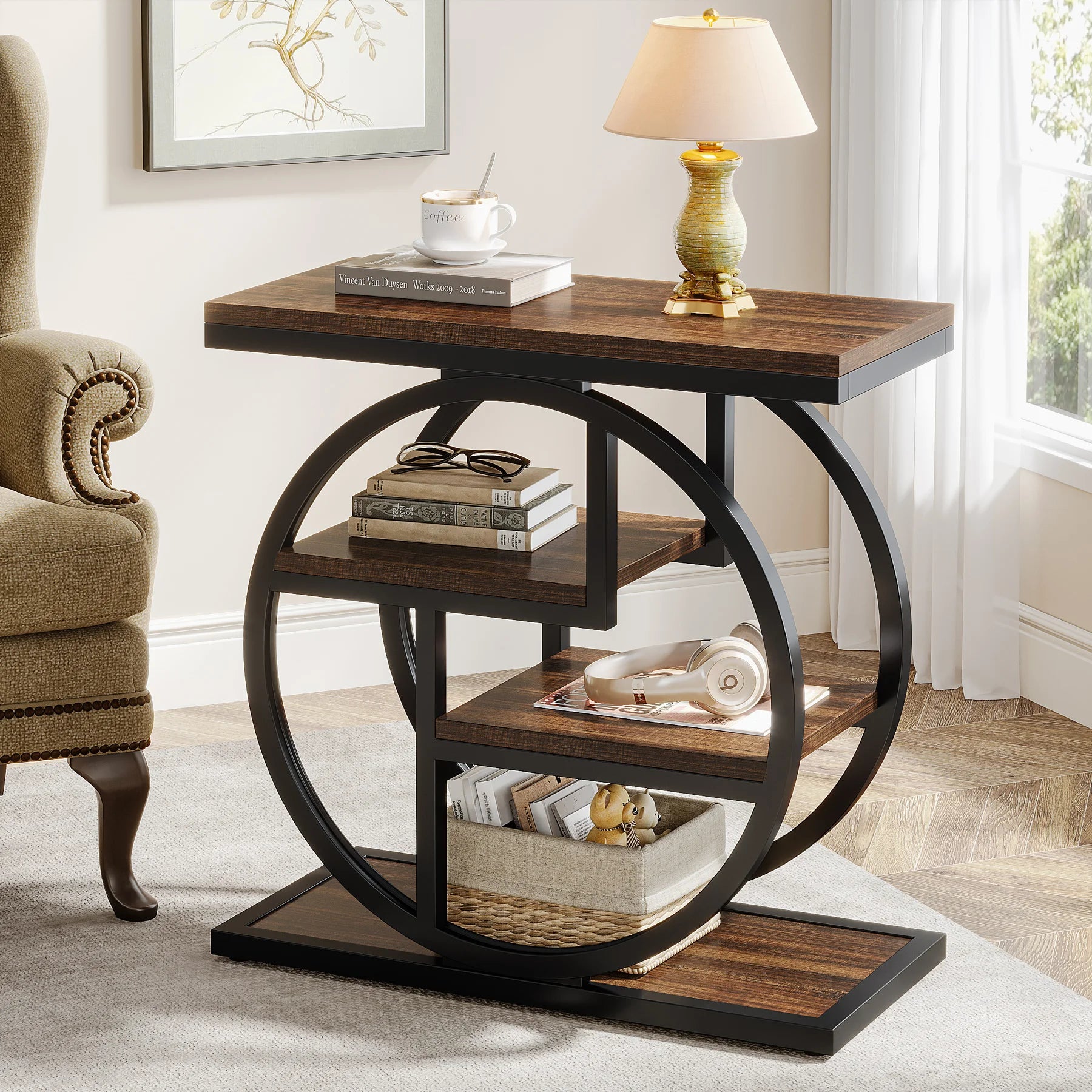 End Table for Living Room and Bedroom, 4-Tier Narrow Side Table with Storage Shelves