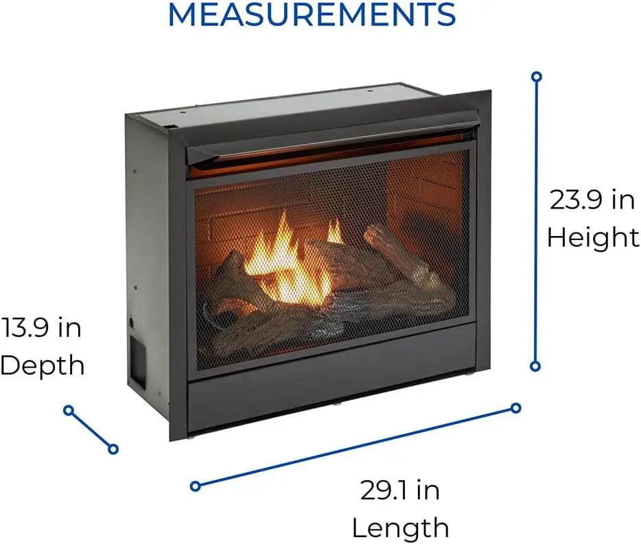 Ventless 26,000 BTU Heats 1,350 Square Feet Dual Fuel No-Clearance Gas Fireplace Insert with Remote Control, Black