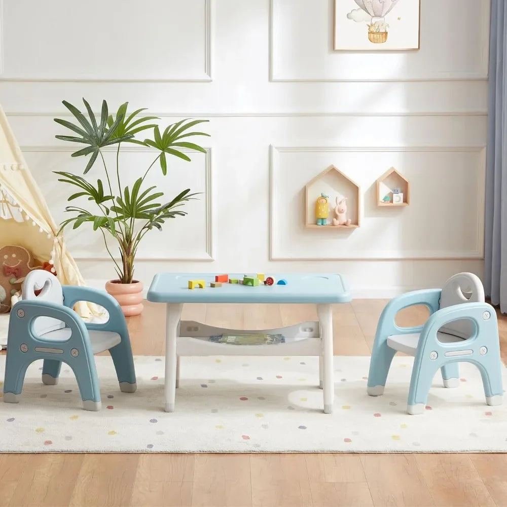 Customizable-Kids Table And 2 Chairs Set, Large Built-in Storage, Montessori Toddlers Table And Chairs Set, Kids Activity Table
