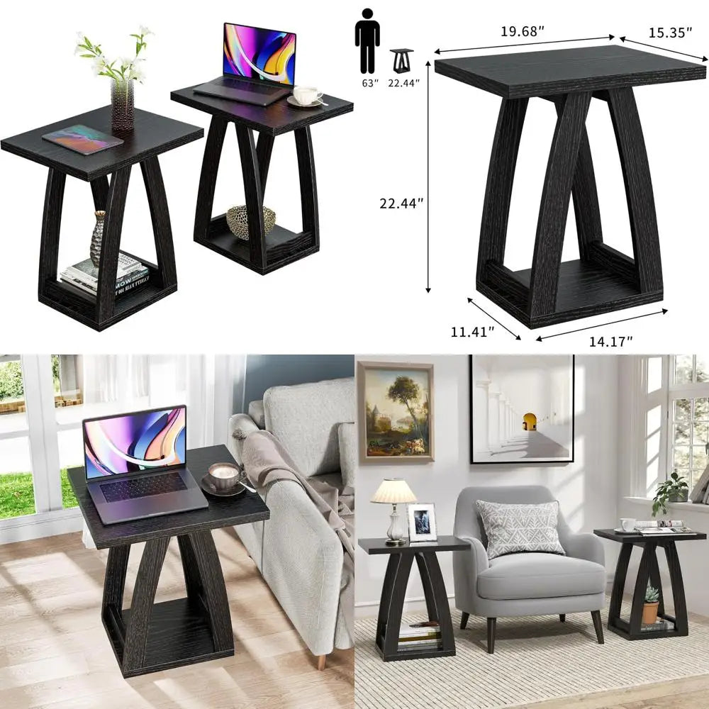 Pair of Modern Living Room Side Tables for Sofa Area in Black