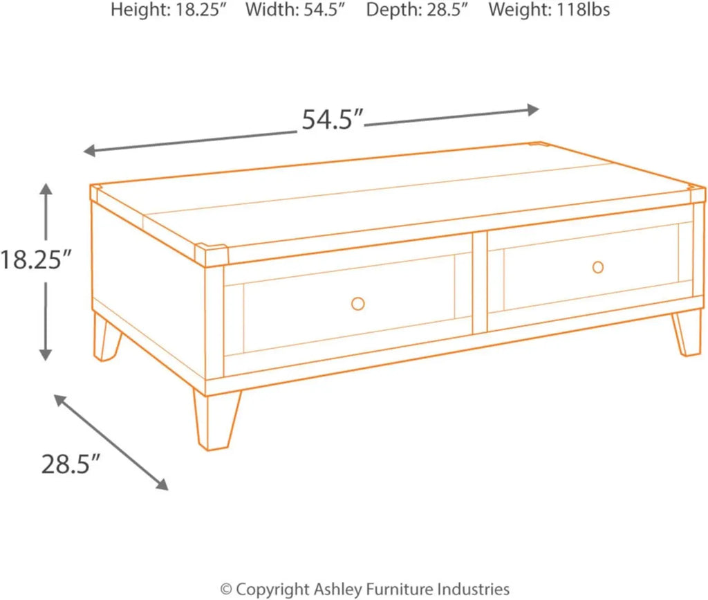 Industrial Rectangular Lift Top Coffee Table with 2 Storage Drawers, Dark Gray with Weathered Pine Finish