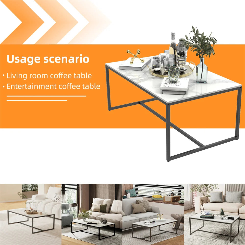 LUVODI Rectangle Living Room Coffee Table Sofa Side Table with White Black Grey Marble Tabletop