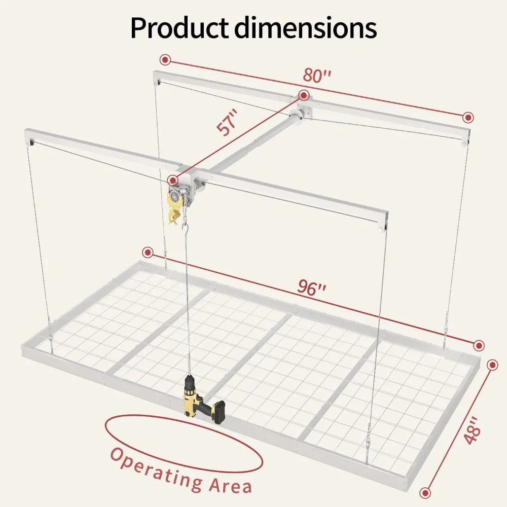 Overhead Garage Storage Solutions: 4x8 Foot Heavy-Duty Ceiling Rack with Safety Lock and Lift System