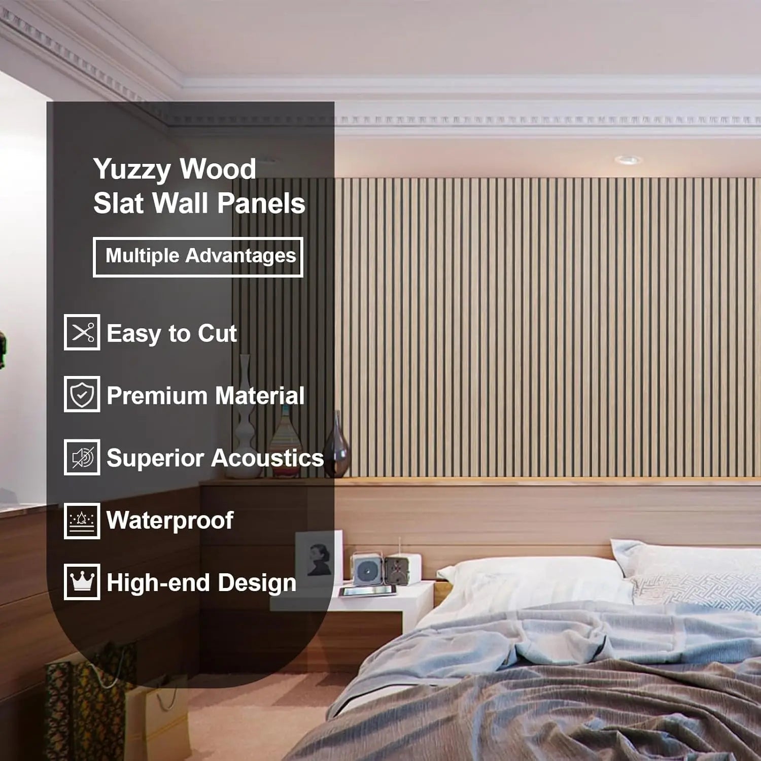 Wood Panels for Wall and Ceiling - 108 x 11 Inch Wood Slat Acoustic Panels 4 PCS - Modern Sound Absorbing Wall Panels