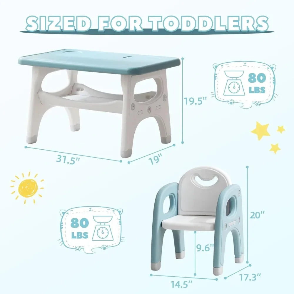 Customizable-Kids Table And 2 Chairs Set, Large Built-in Storage, Montessori Toddlers Table And Chairs Set, Kids Activity Table