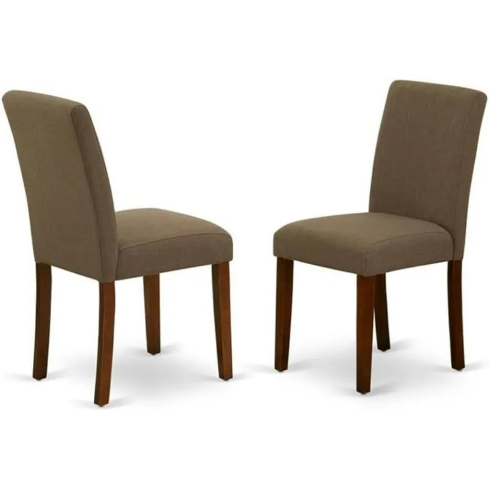 5-Piece Dining Set with Round Pedestal Table and Four Coffee Linen Chairs