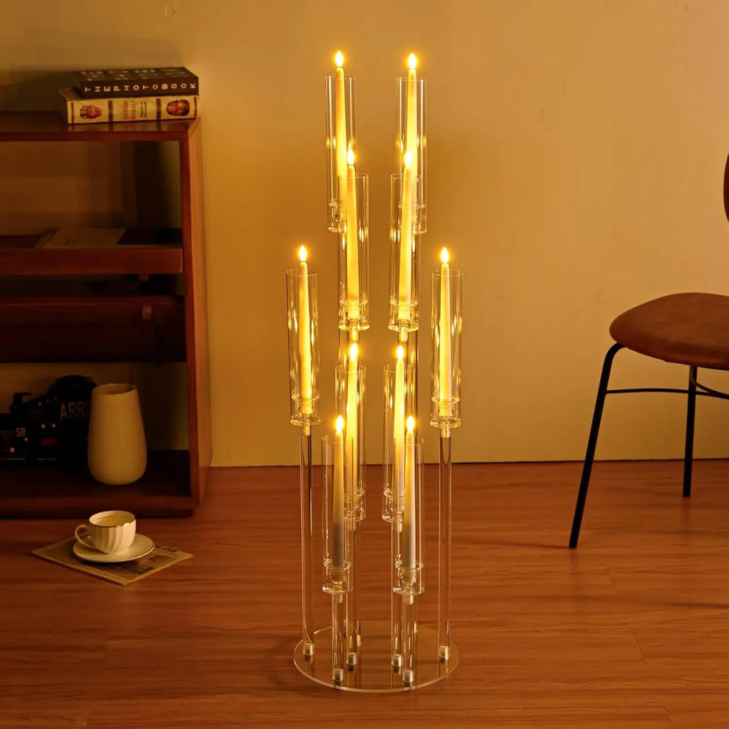 6PCS Clear Acrylic 10-Arm Candelabra Table Candle Stand, Wedding Baby Shower Party/ Table Centerpieces /Decor Candle Holders