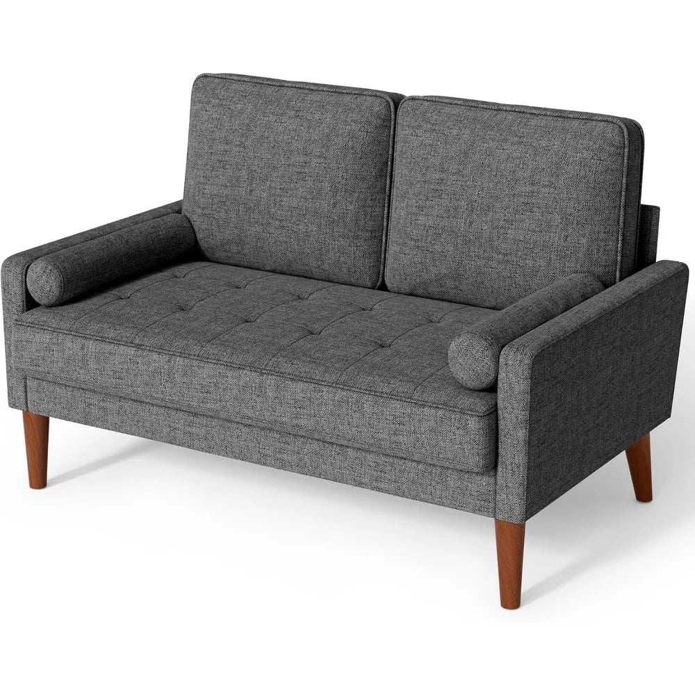 48" Sofa Loveseat, Mid Century Couch for Small Spaces, Bedroom and Living Room, Removable Cover Spring Cushions, Solid Wood Fram