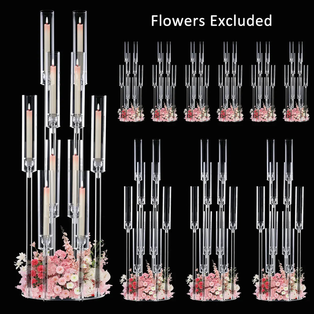 10Pcs Acrylic Candelabra 10 Arm Clear Candle Holder Wedding Table Centerpiece/ Home Decoration