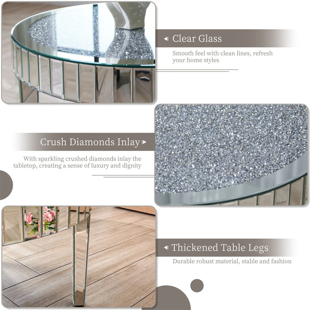 Luxury Round Mirrored Coffee Table Silver Coffee Table Accent Side Table  for Living Room,Bedroom