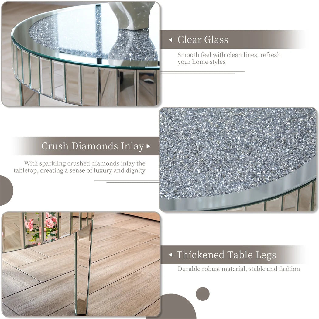 Luxury Round Mirrored Coffee Table Silver Coffee Table Accent Side Table  for Living Room,Bedroom