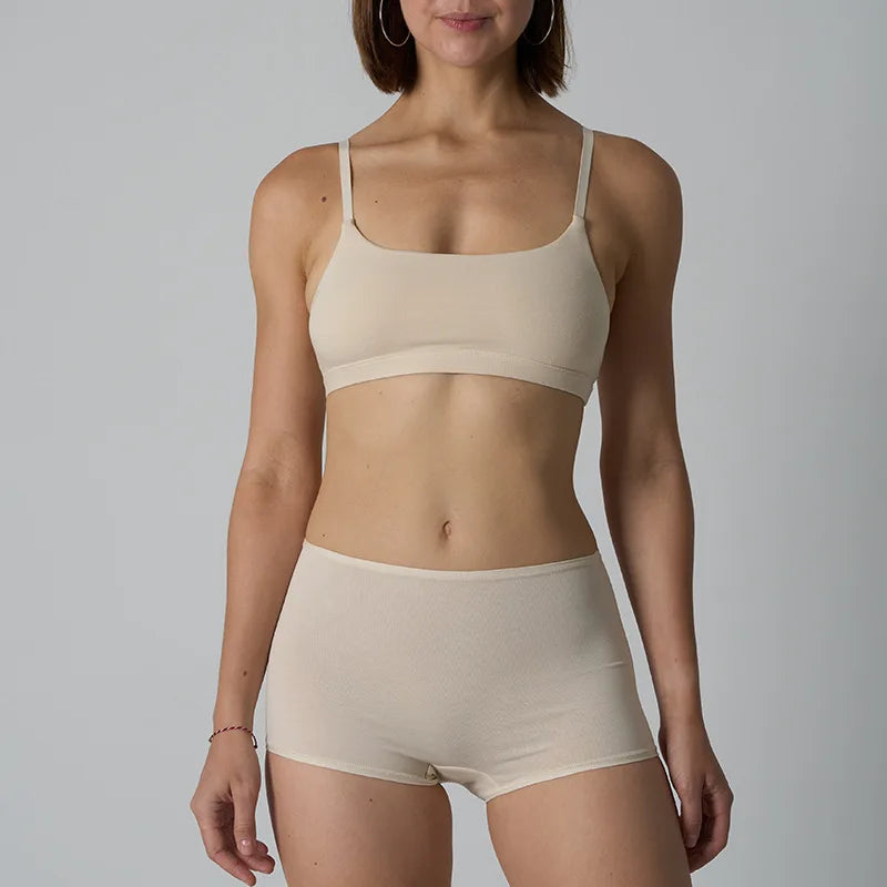 Simple High Elasticity Lingerie Sport Set/ Women Casual Cotton Adjustable-strap Seamless Bras/Low Waist Boxer Chic Briefs Sets
