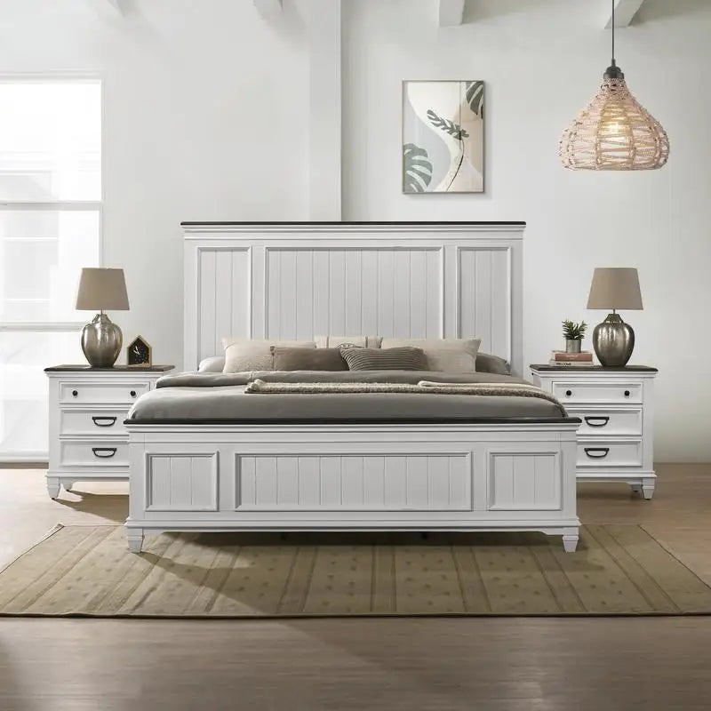 3-Piece Wood Bedroom Set, King Bed with Shiplap Panels