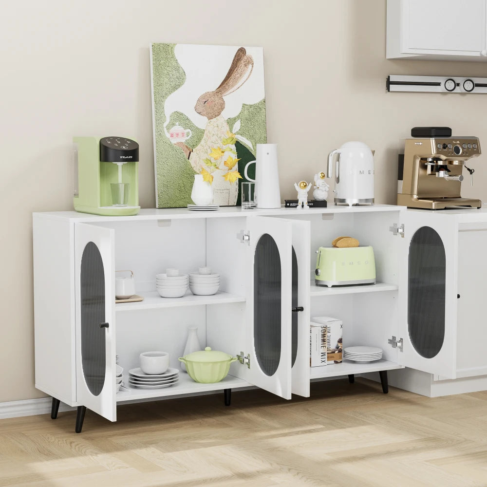 Buffet Cabinet 60'' Storage Cabinet/ 4 Acrylic Doors/ Accent Cabinet/ Sideboard Cabinet for Hallway /Entry /Living Room/ White