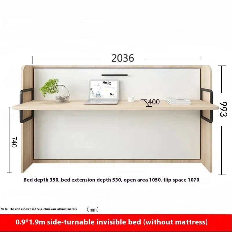 Multifunctional Invisible Desk Bed Bookcase Rotary Rollover Bed Wardrobe Integrated  Murphy Bed Bedroom Set Furniture