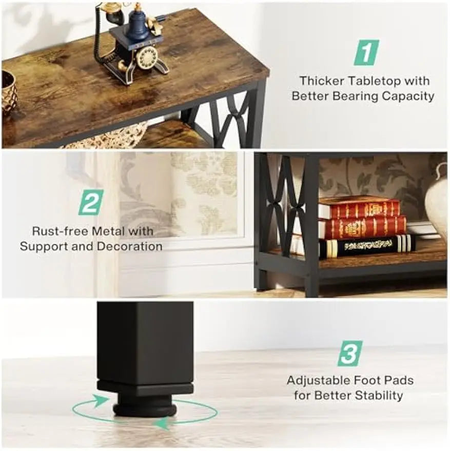 Console Table With Storage Shelves, 70.9" Industrial 3-Tier Sofa Table For Living Room, Long Foyer Table Entryway