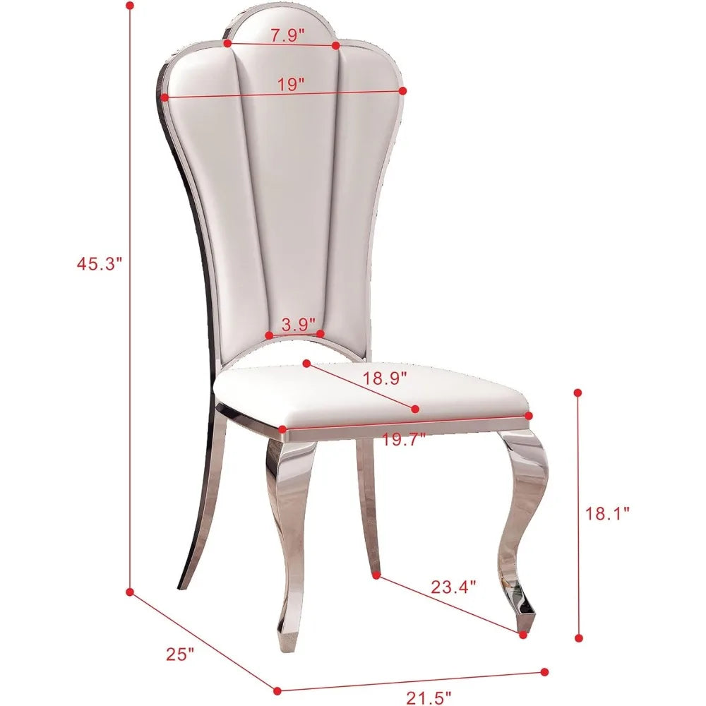 Modern Leather Dining Chairs Set of 2, Elegant Shell Shape Comfy Upholstered Dining Room Chairs w/Unique High Backrest Stainless