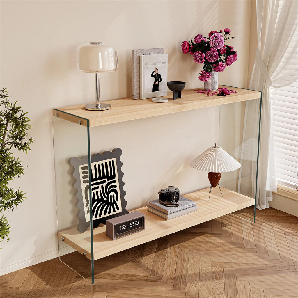 Modern Living Room Center Table 120x60cm Rectangle Wood Tabletop, Coffee Table, Tea Table with Tempered Glass Stand