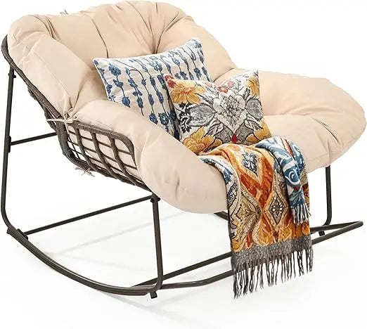 YITAHOME Rocking Papasan Chair, Wide Rocking Chair, Comfy Indoor and Outdoor Lounge Chair with Thick Cushion for Bedroom, Living